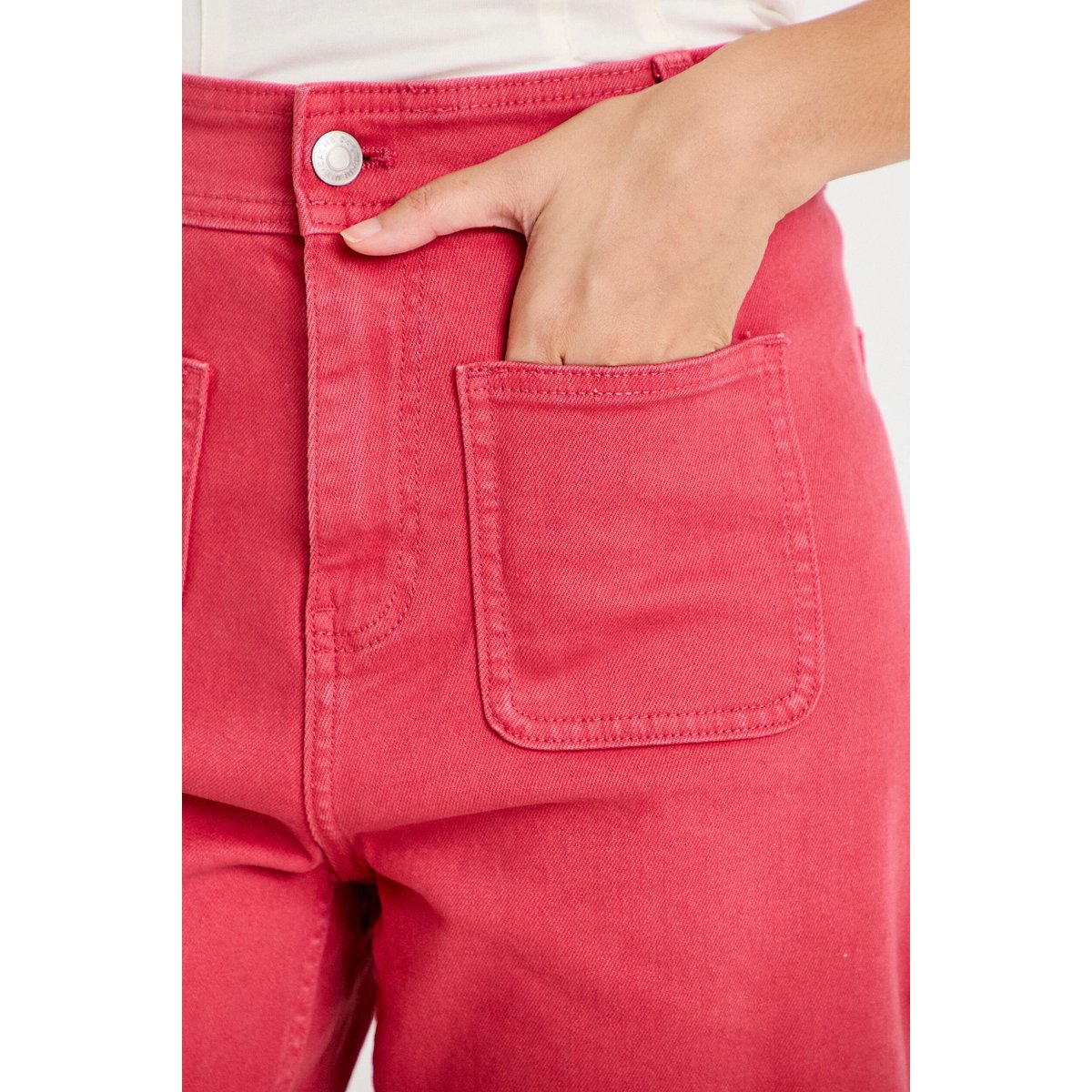 Jean wide leg cropped taille haute rose framboise, CACHE CACHE
