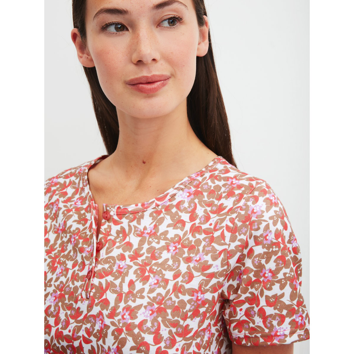 Chemise de nuit à manches courtes, longueur 95 cm manches courtes Coton FLOWER NIGHTS rose of sharon, CALIDA