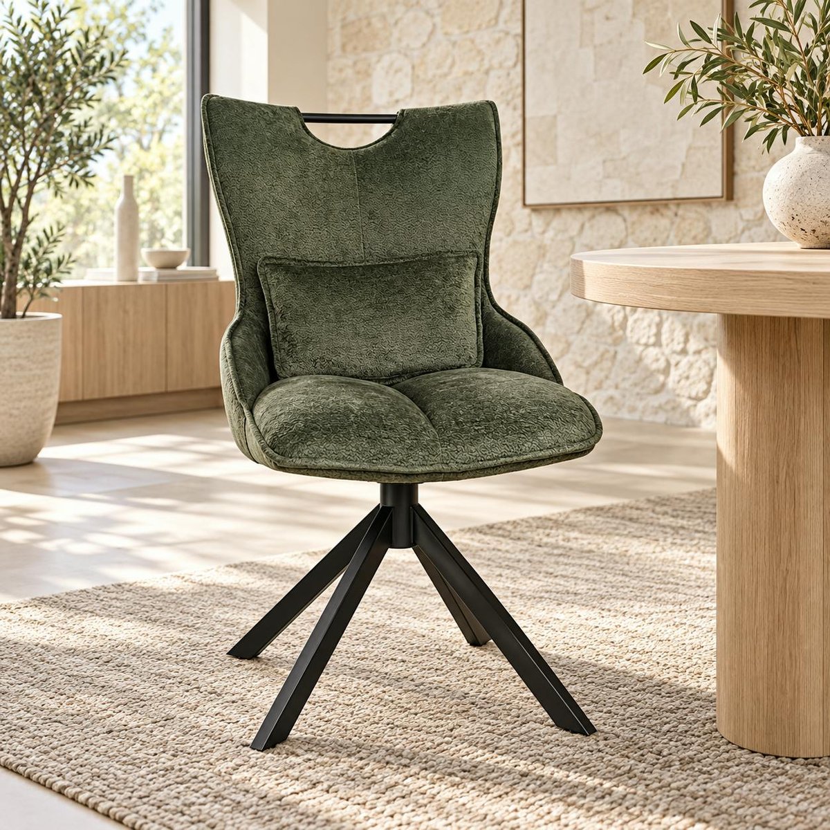 Chaise pivotante coussin et poignée tissu vert (lot de 2) IENA vert, PIER IMPORT