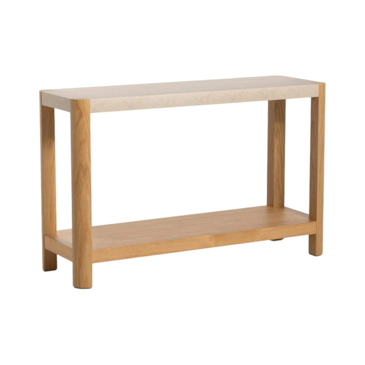 Console d'entrée en bois avec plateau effet travertin TREVI bois naturel, PIER IMPORT