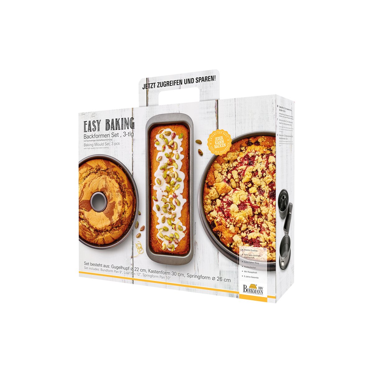 Lot de 3 Moules à patisserie en acier carbone, EASY BAKING gris fonce, BIRKMANN