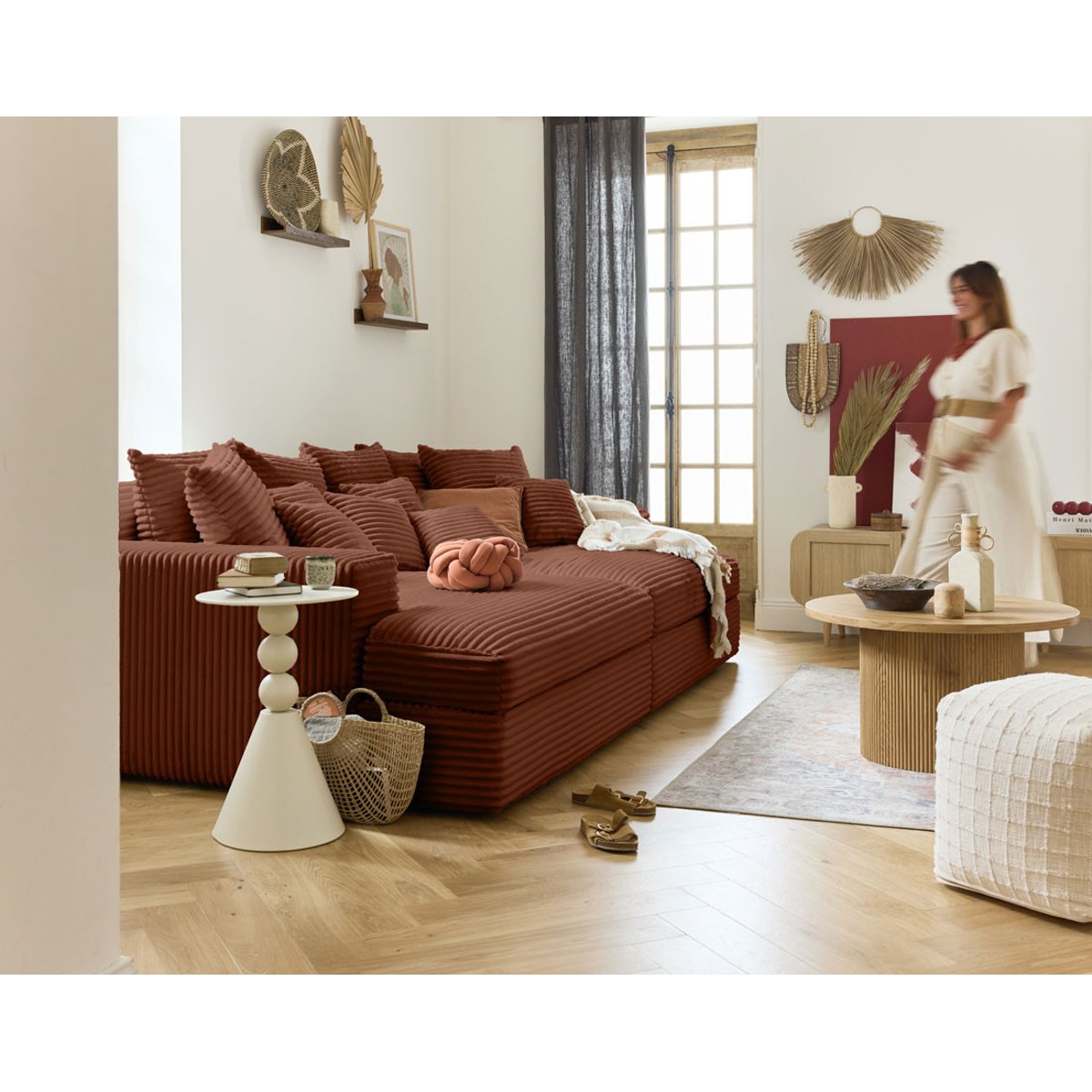 Canapé fixe 4 places - COLLINS terracotta, BEST MOBILIER