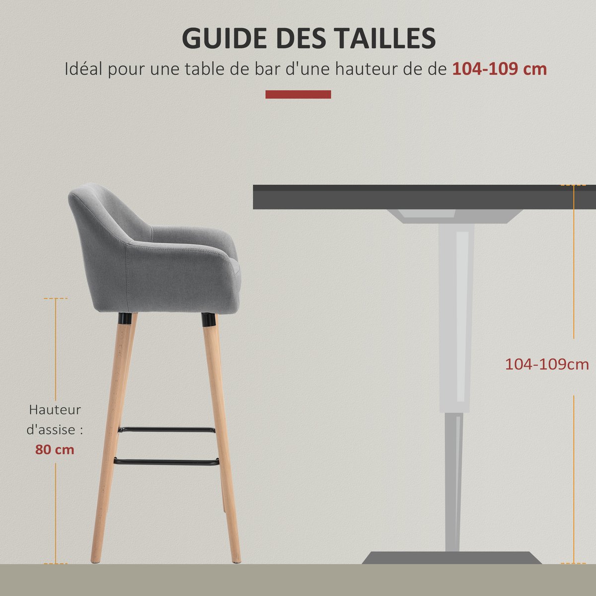 Tabouret de bar Lin Gris foncé gris foncé, HOMCOM