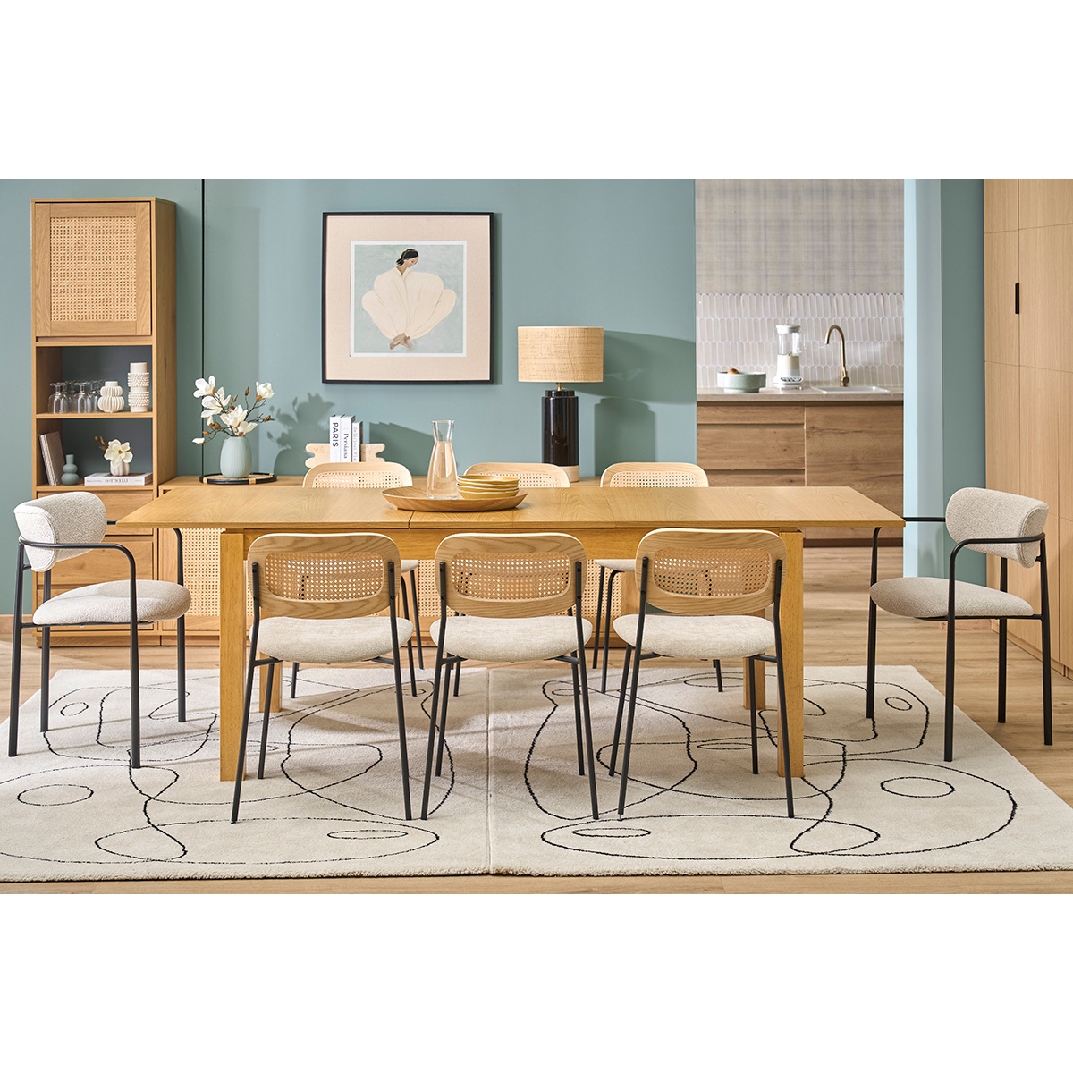 Table extensible avec rallonges intégrées en bois clair chêne L170-230 cm SYLVA couleur unique, MILIBOO