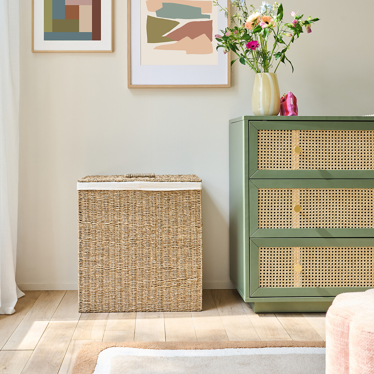 Panier à linge à double compartiment, en jonc de mer tressé, AZURO naturel, LA REDOUTE INTERIEURS