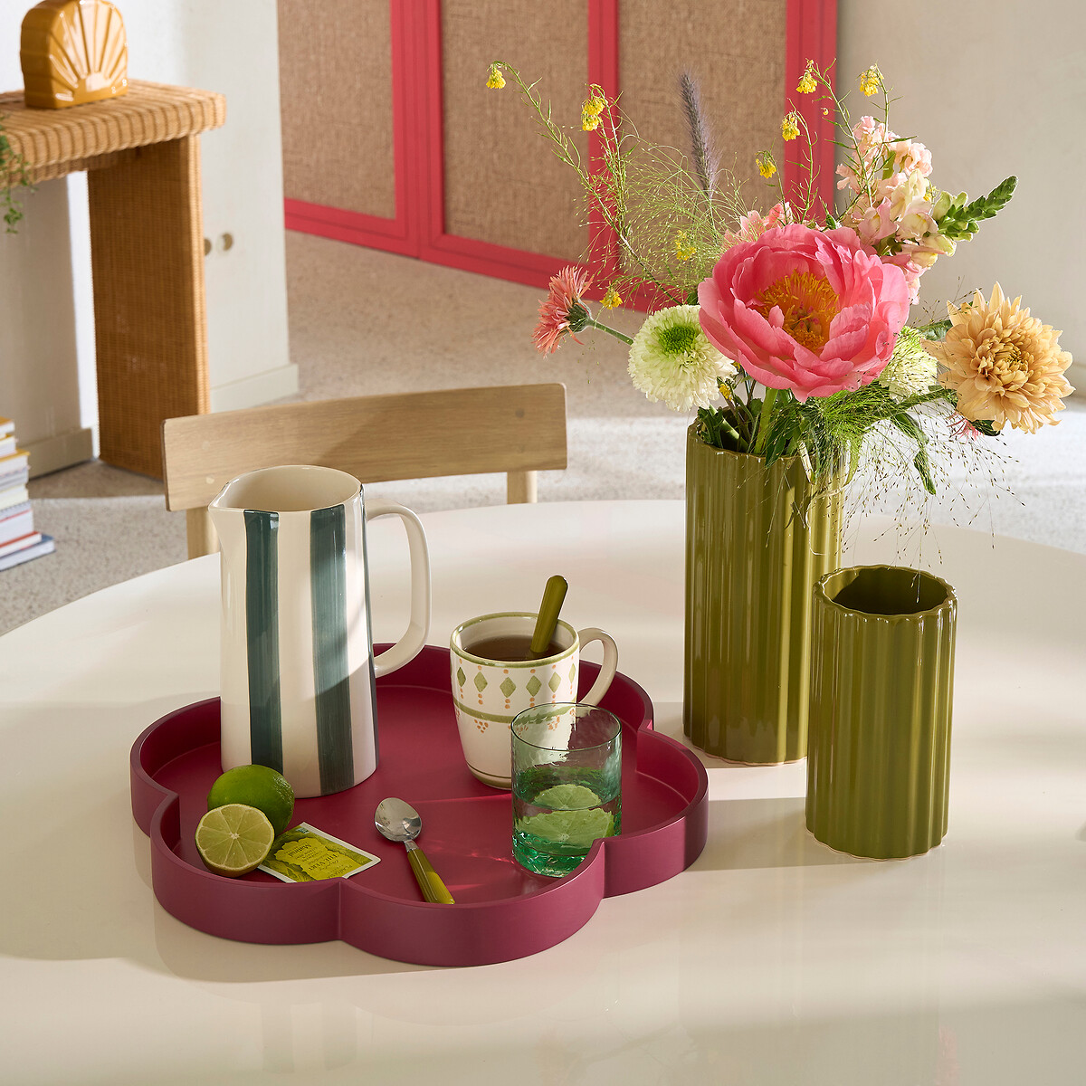 Plateau en forme de fleur, Itao bordeaux/rose, LA REDOUTE INTERIEURS