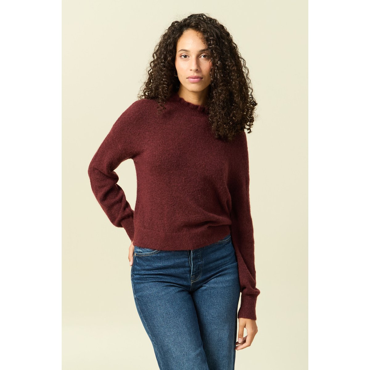 Pull col montant manches longues bordeaux, BONOBO