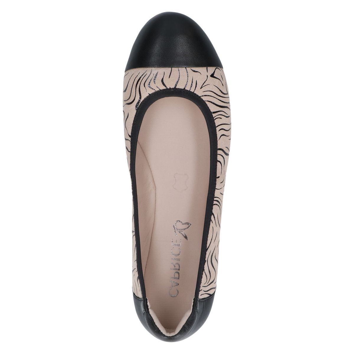 Ballerine en cuir noir zèbre, CAPRICE