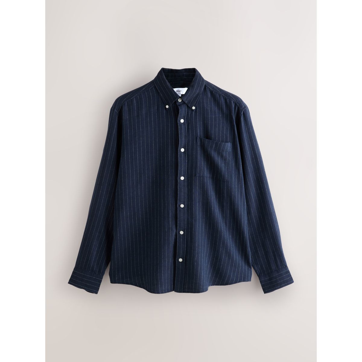 Chemise oxford manches longues rayée brossée bleu marine, NEXT