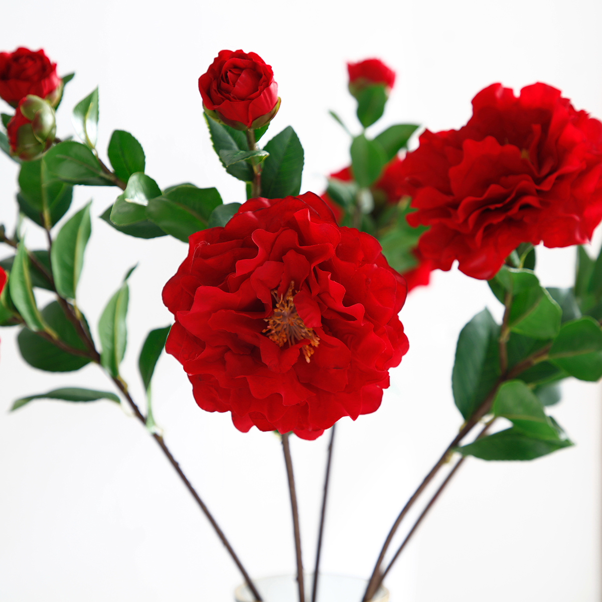 Tige de camélia artificielle H72 rouge, SIA DECO