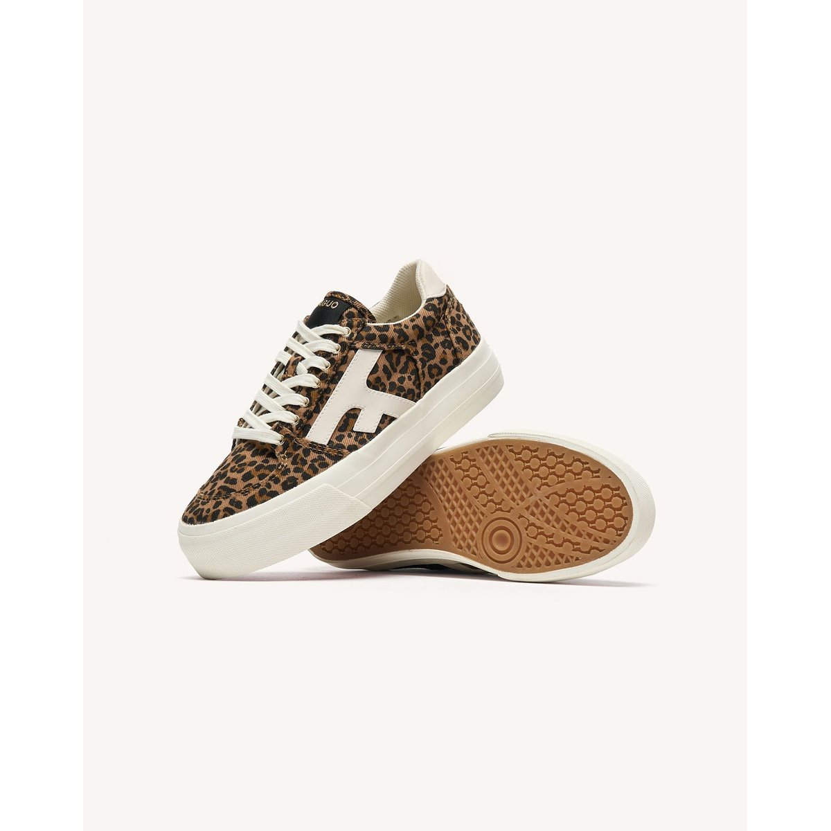 Tennis basses plateforme marron et léopard, FAGUO