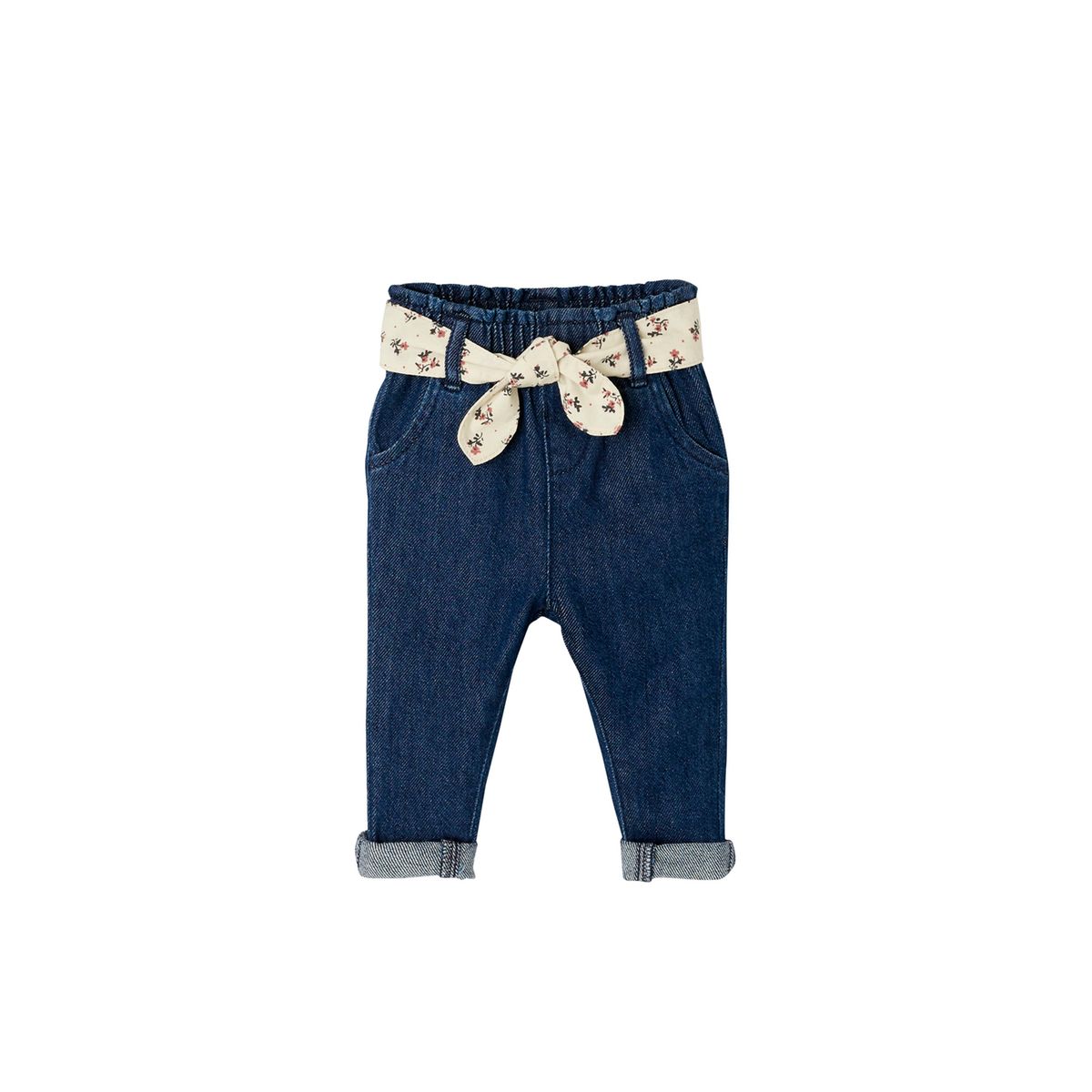 Jean avec ceinture en tissu denim brut, VERTBAUDET