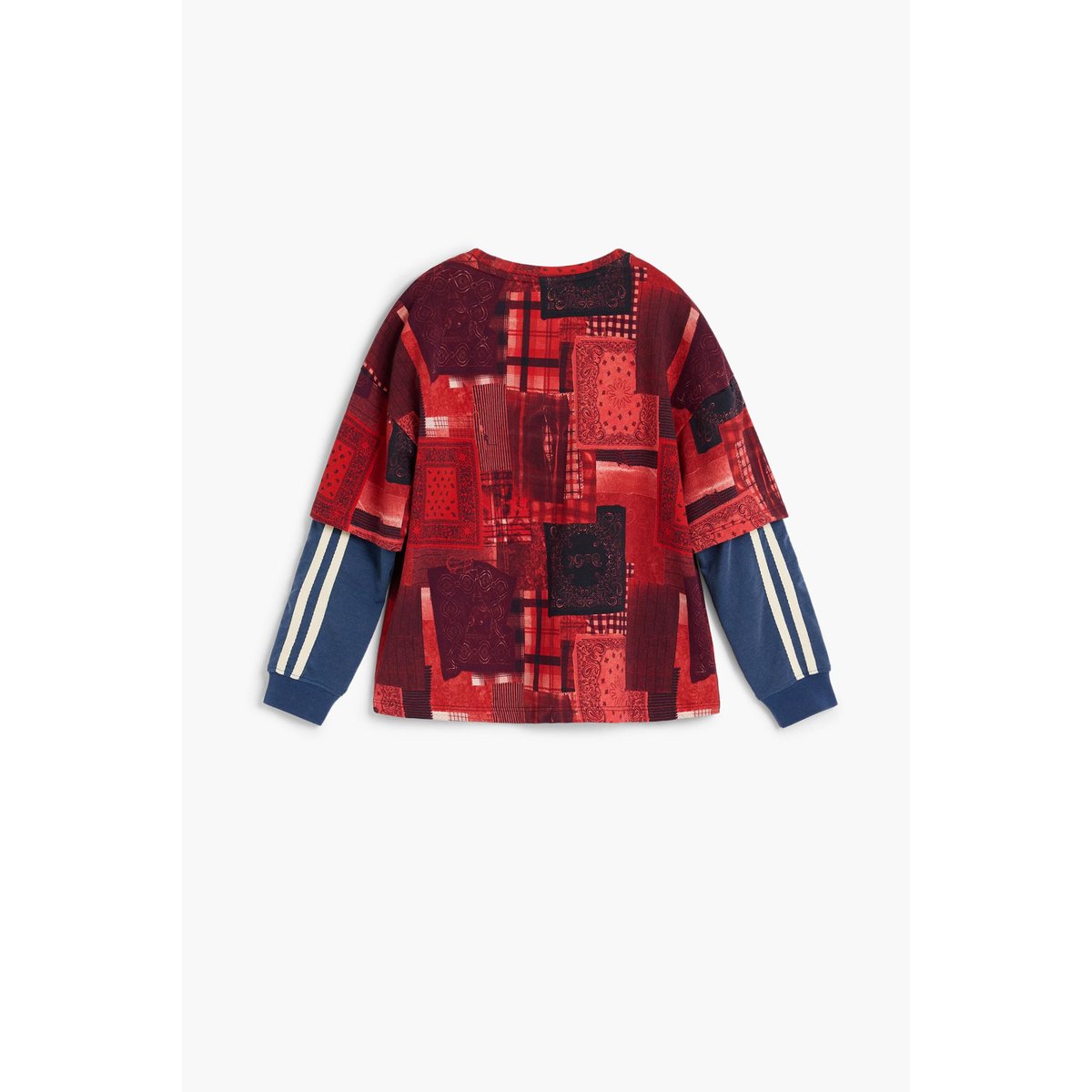Sweat-shirt à manches doubles à carreaux bleu, DESIGUAL