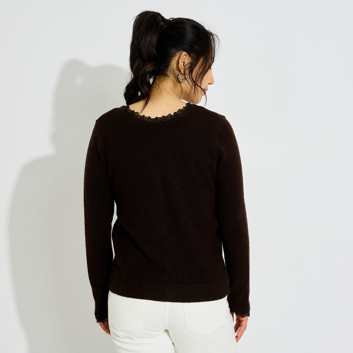Gilet dentelle col V marron, GRAIN DE MALICE