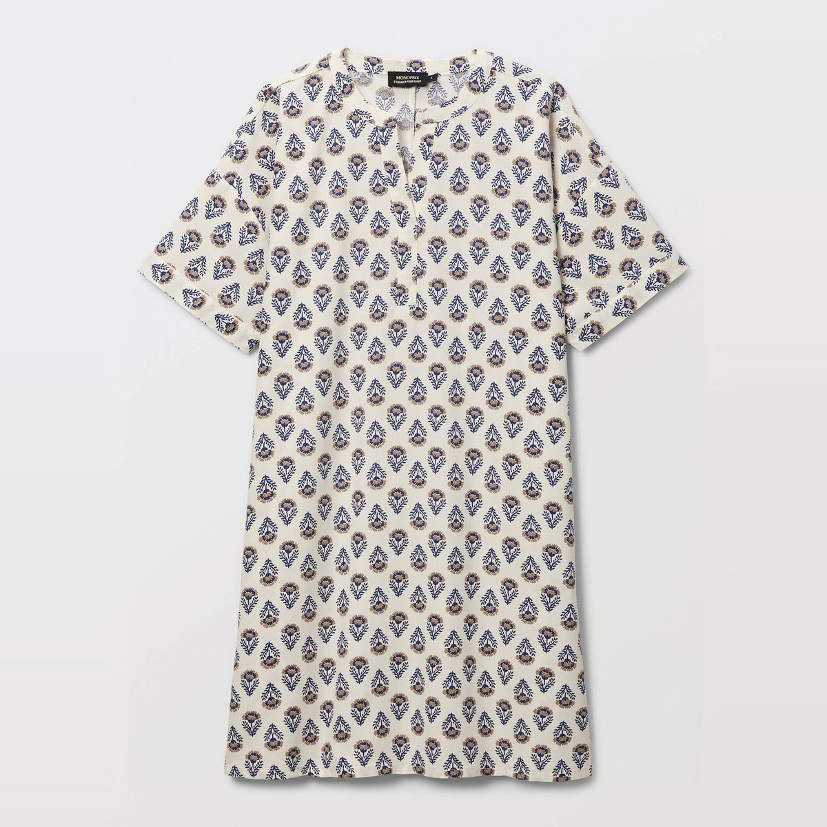 Chemise de nuit manches courtes imprimée butter cream, MONOPRIX