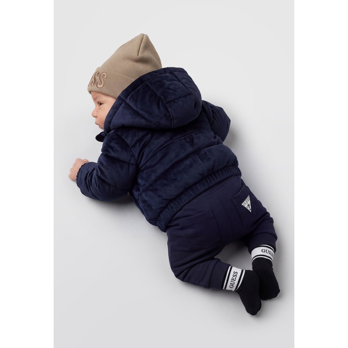 Doudoune À Capuche En Velours bleu, GUESS KIDS