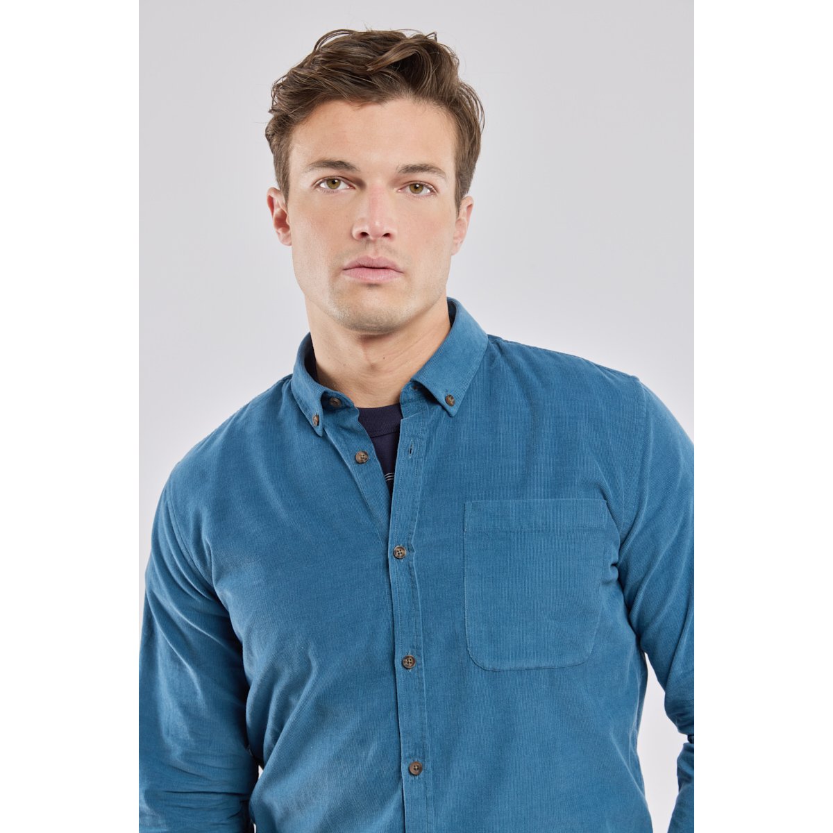Chemise maches longue droite col boutonné teal, ARMOR-LUX