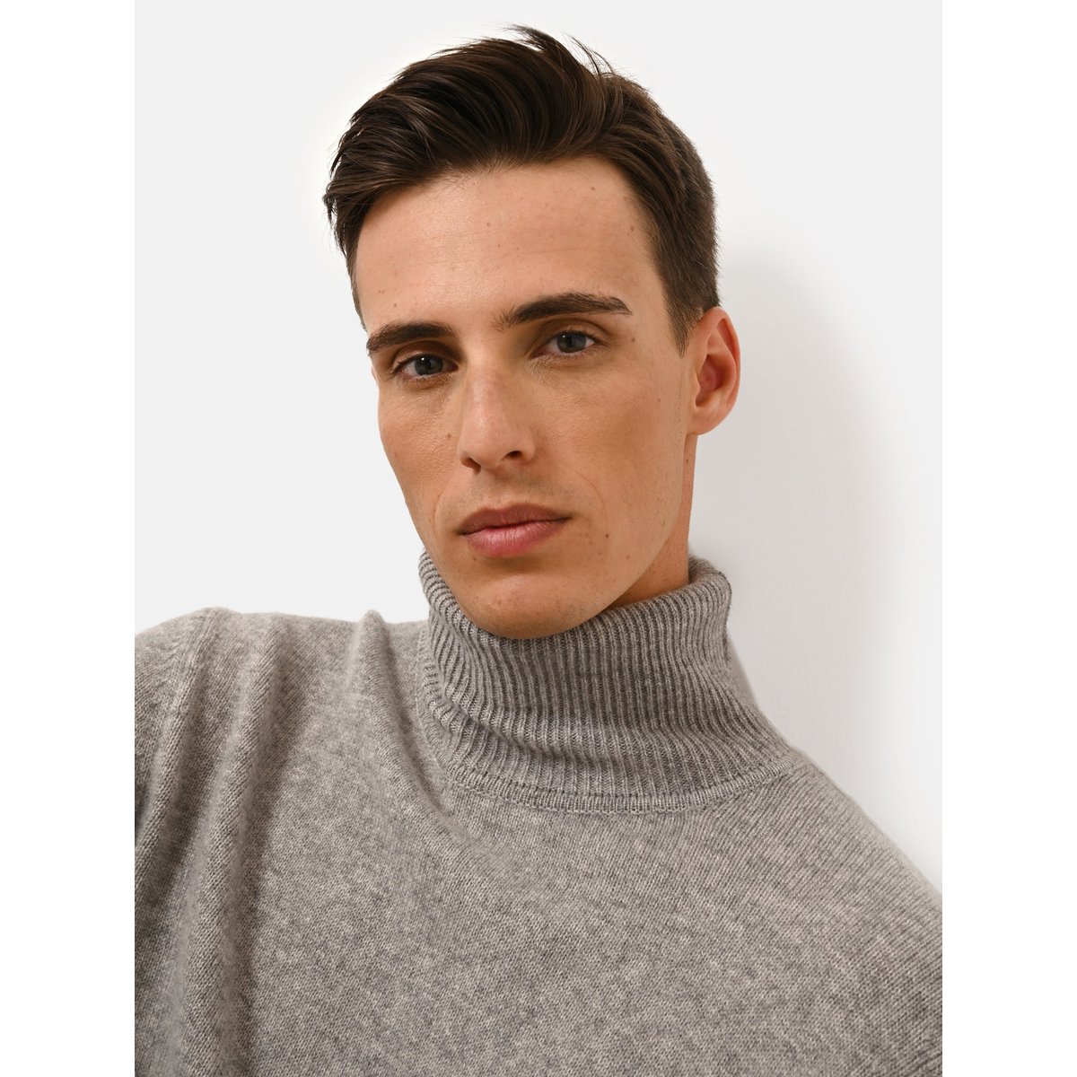Pull Col Roulé 4 Fils Nuage Chiné Sacha gris clair chiné, JUST CASHMERE