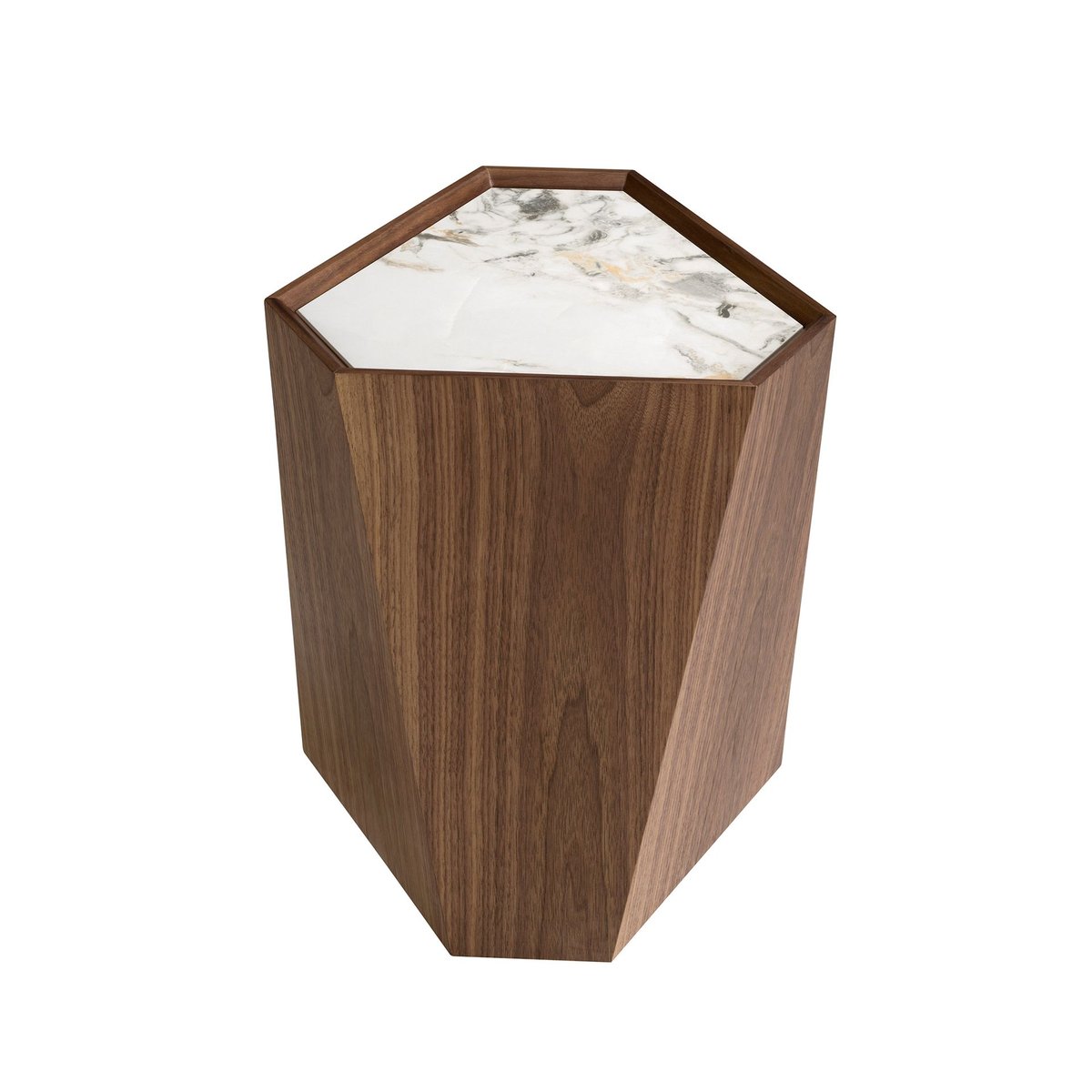 Table d'angle triangulaire en porcelaine, marbre et noyer blanc | noyer, ANGEL CERDA