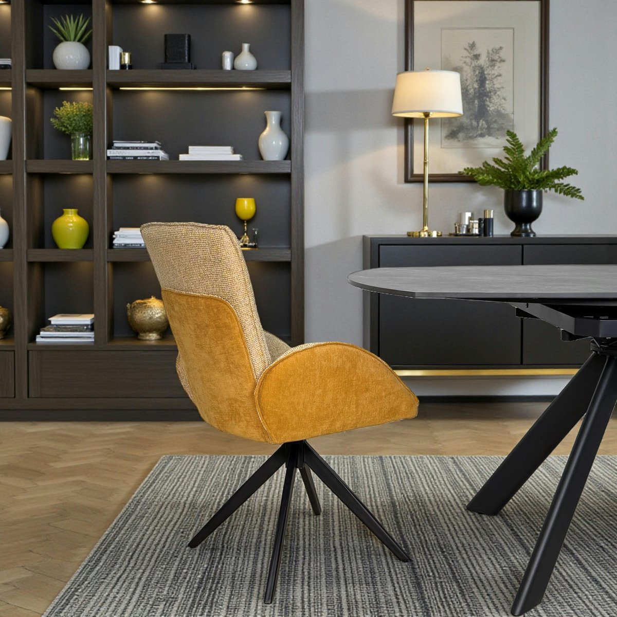 Fauteuil de table pivotant tissu bi-matière (lot de 2) AGADE moutarde, PIER IMPORT