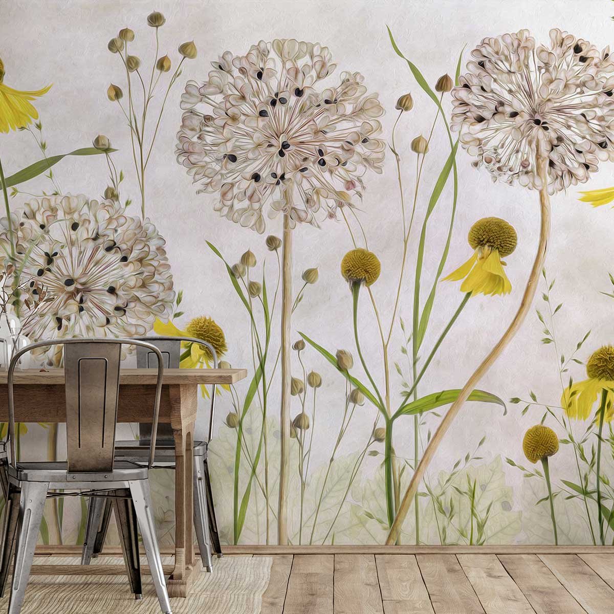 Papier peint alliums et héléniums intissé, HEXOA