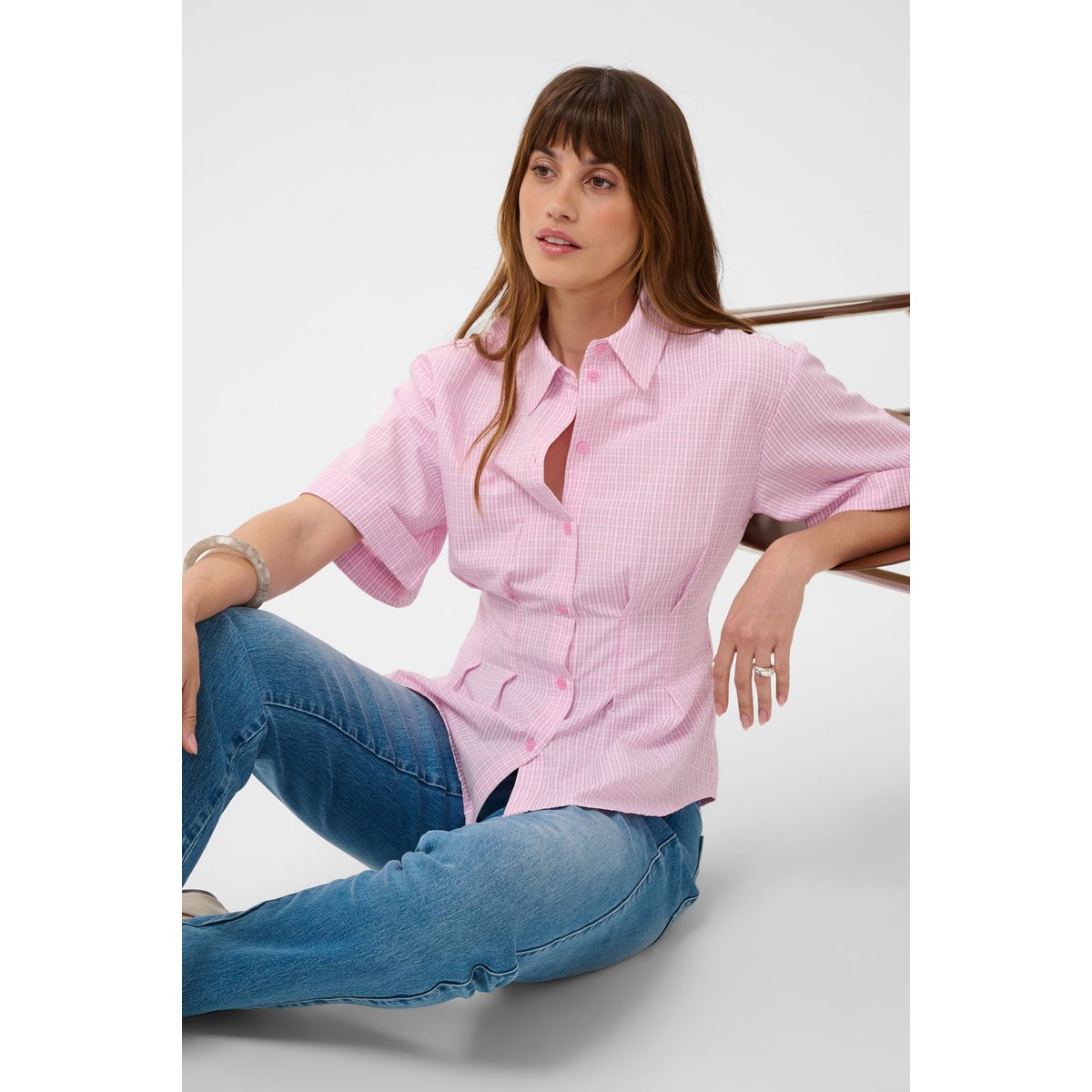 Chemise à manches courtes rose blanc pink/chalk check, KAFFE