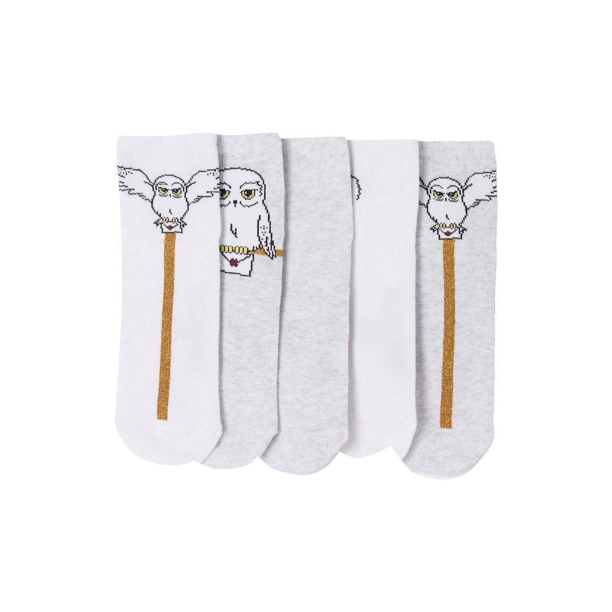 Lot de 5 paires mi-chaussettes Harry Potter® Glitter Hedwige blanc, VERTBAUDET