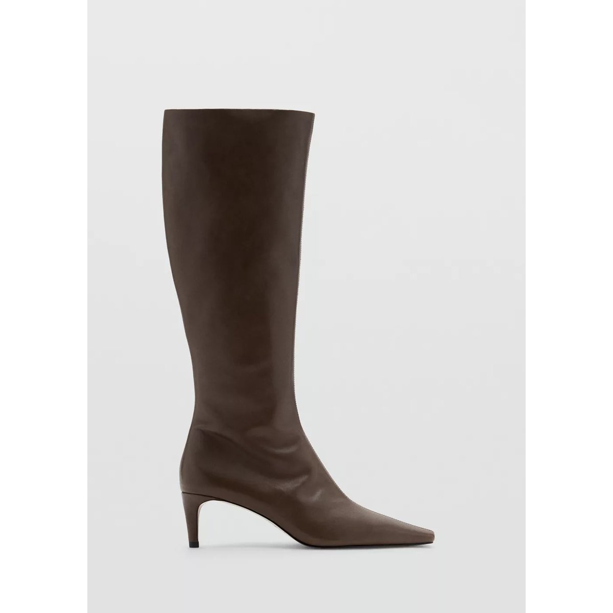 Bottines à talons kitten en cuir kaki, MANGO