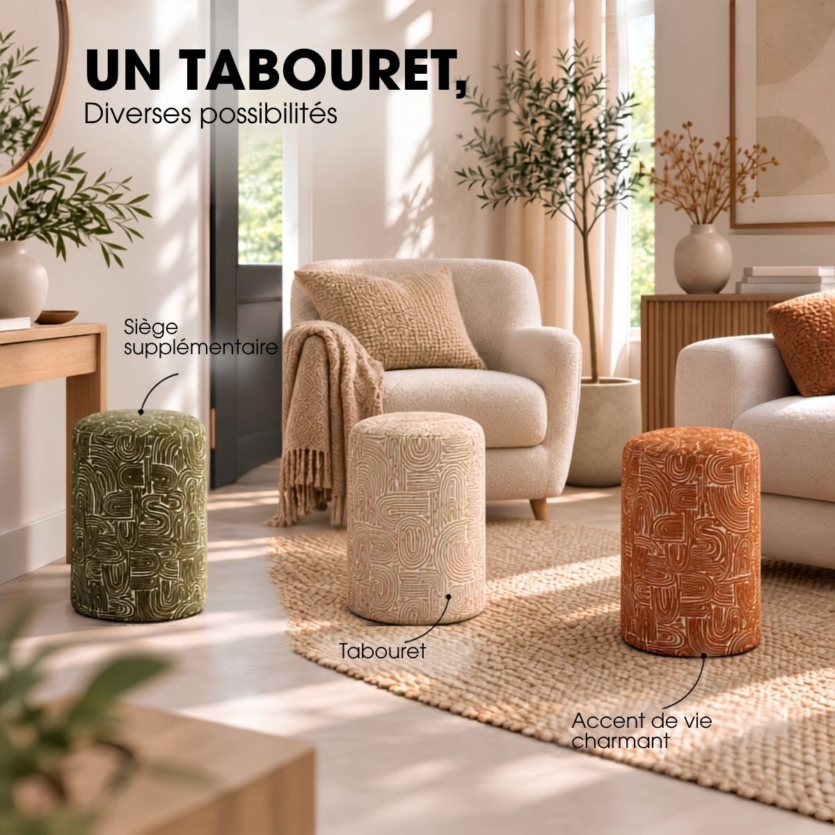 Tabouret GROOVE vert, MICA DECORATIONS