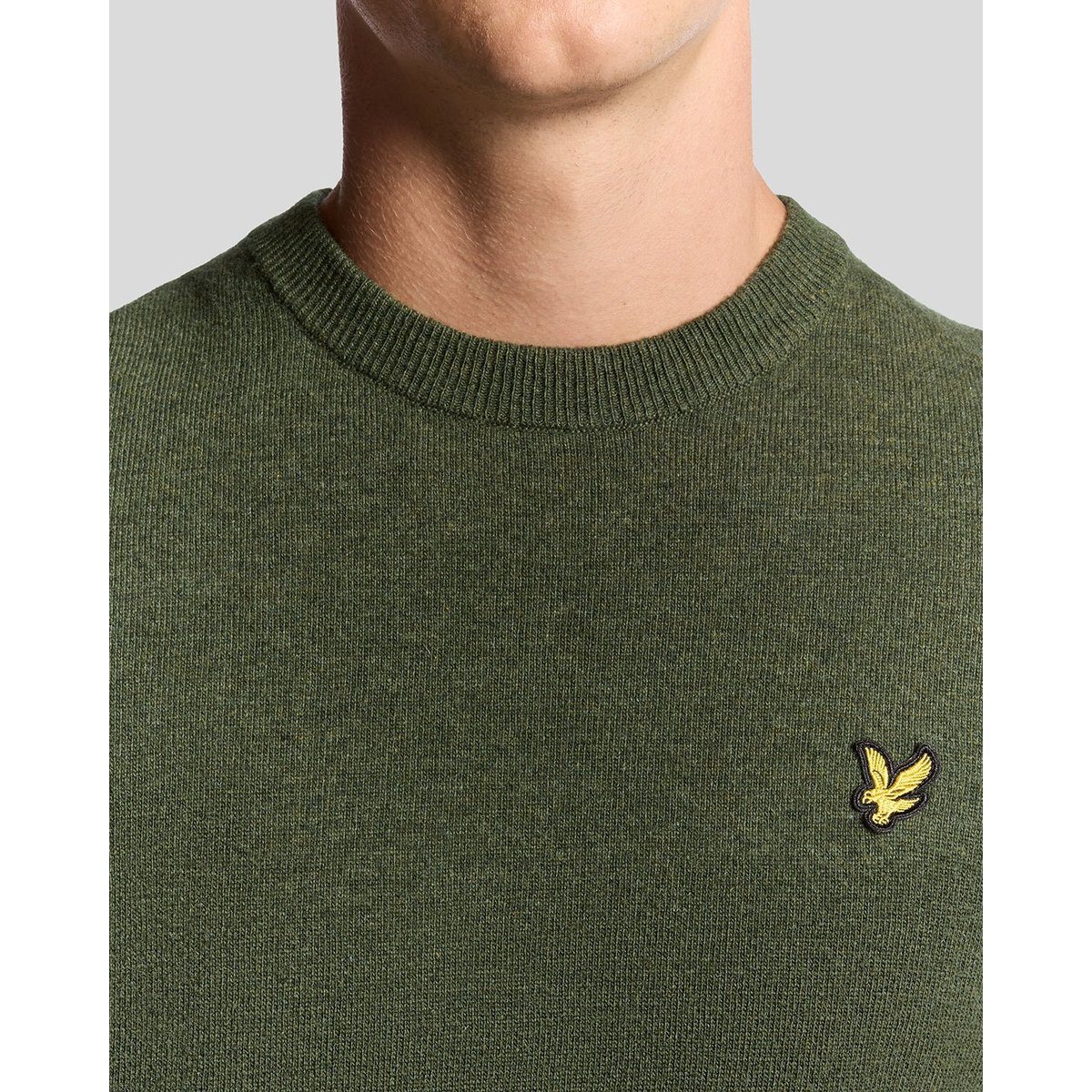 Pull en mélange de laine col rond vert foncé chiné, LYLE & SCOTT