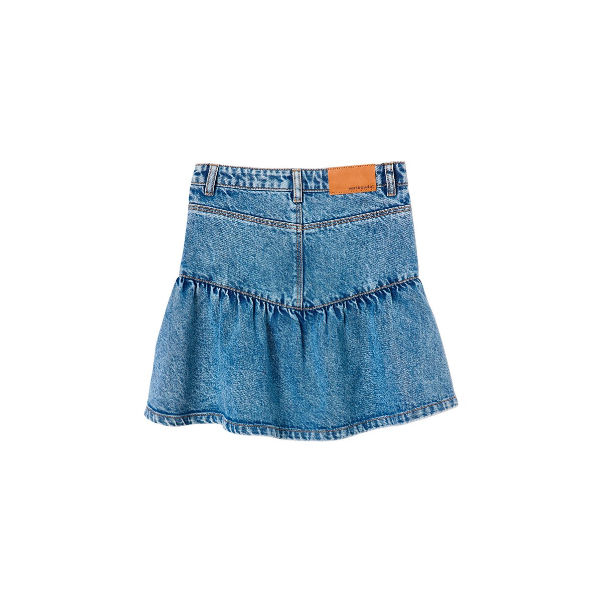 Jupe denim volantée bleu jean, VERTBAUDET