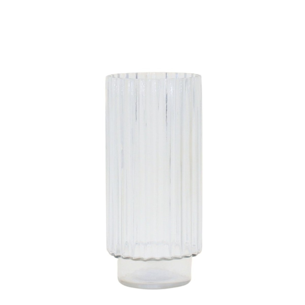 Vase en verre épais strié style moderne, H25cm transparant, ORNAMI