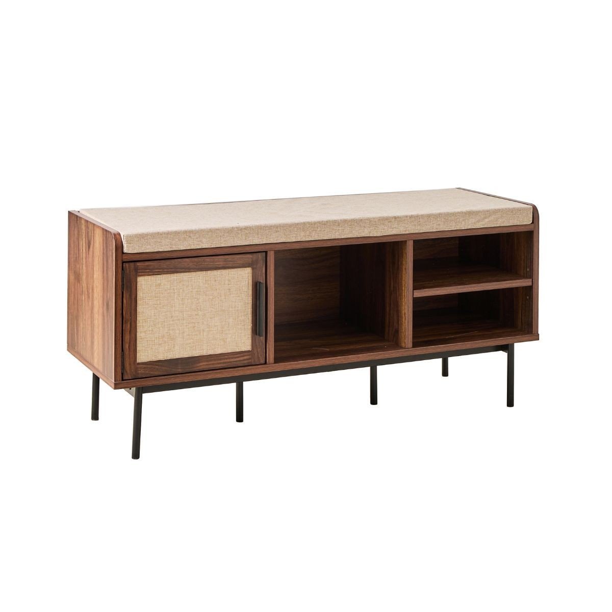 Banc d'entrée décor noyer 1 porte avec façade en tissu  JETSON bois foncé, CALICOSY