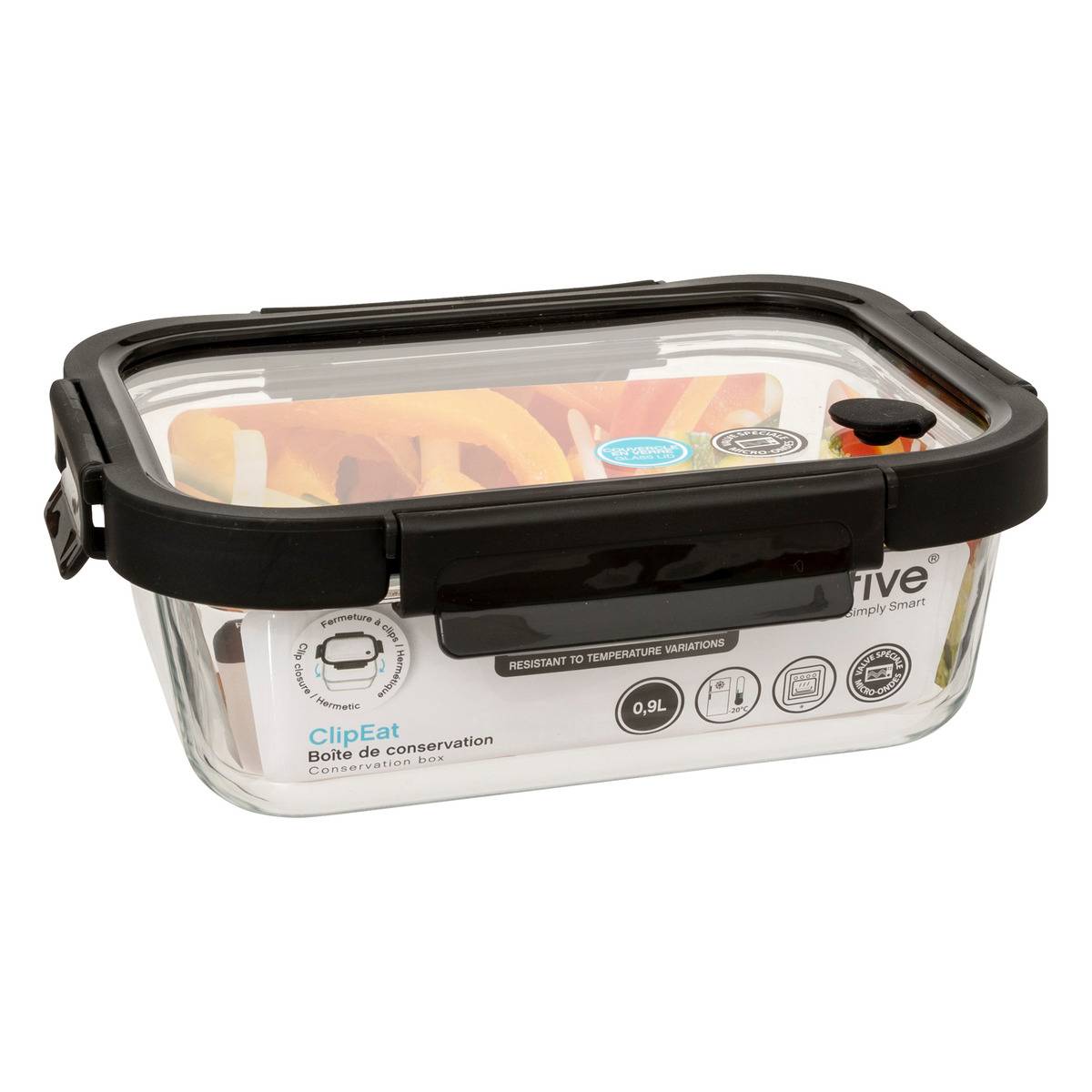 Boîte de conservation verre 0,9L CLIPEAT transparent, 5FIVE SIMPLY SMART