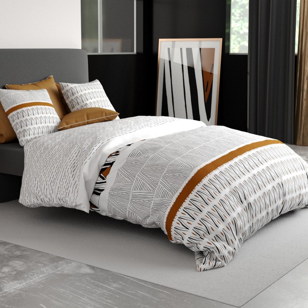 Housse de couette 100% coton 57 fils + 2 taies d’oreiller blanc, DECORATIE