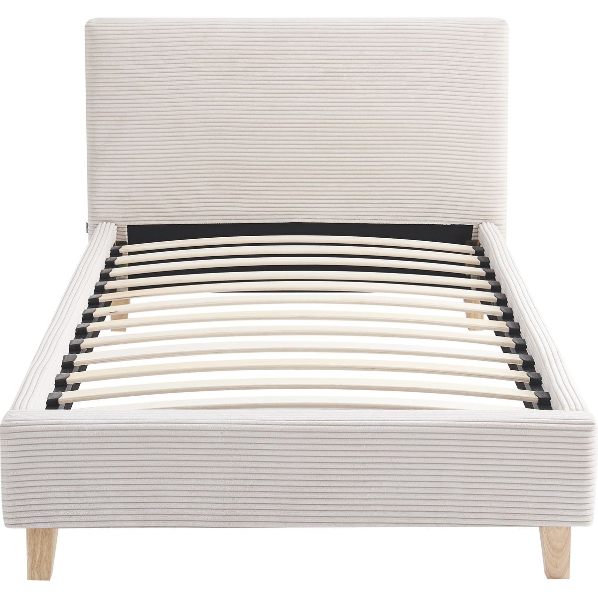Lit avec tête de lit en tissu - MILO beige, HOMIFAB