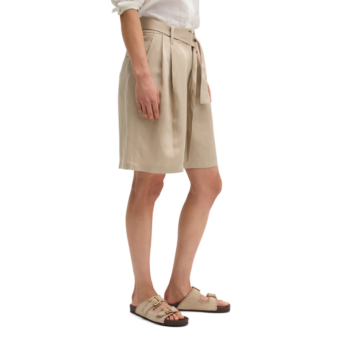 Short à pinces tailored en TENCEL™ Lyocell beige, MARC O'POLO