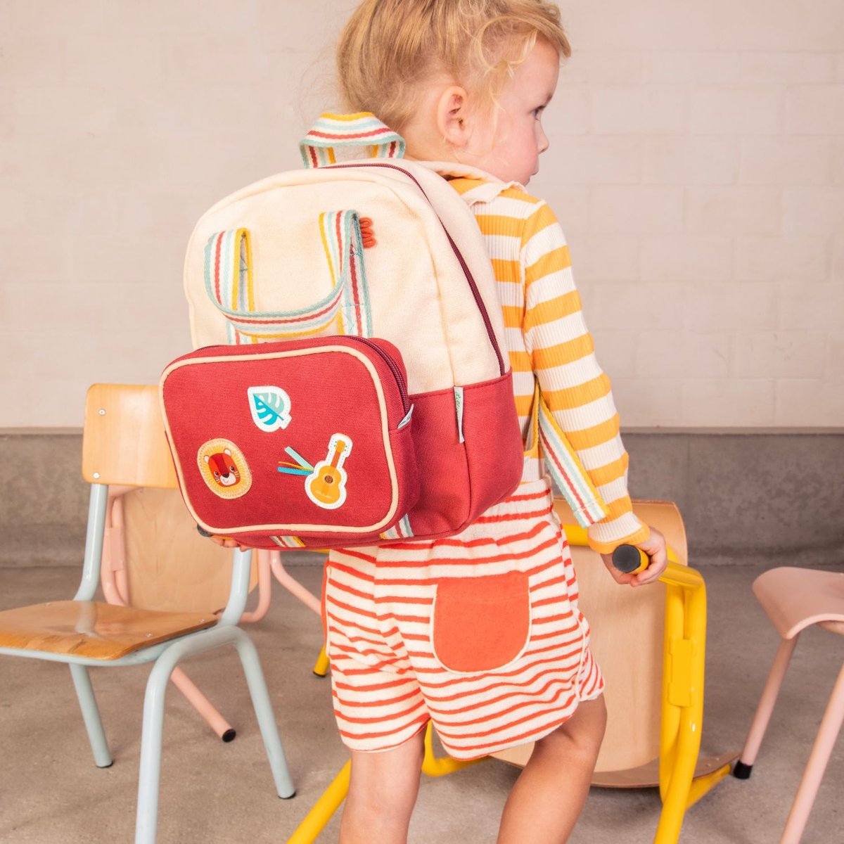 Sac à dos rouge, beige, jaune, LILLIPUTIENS