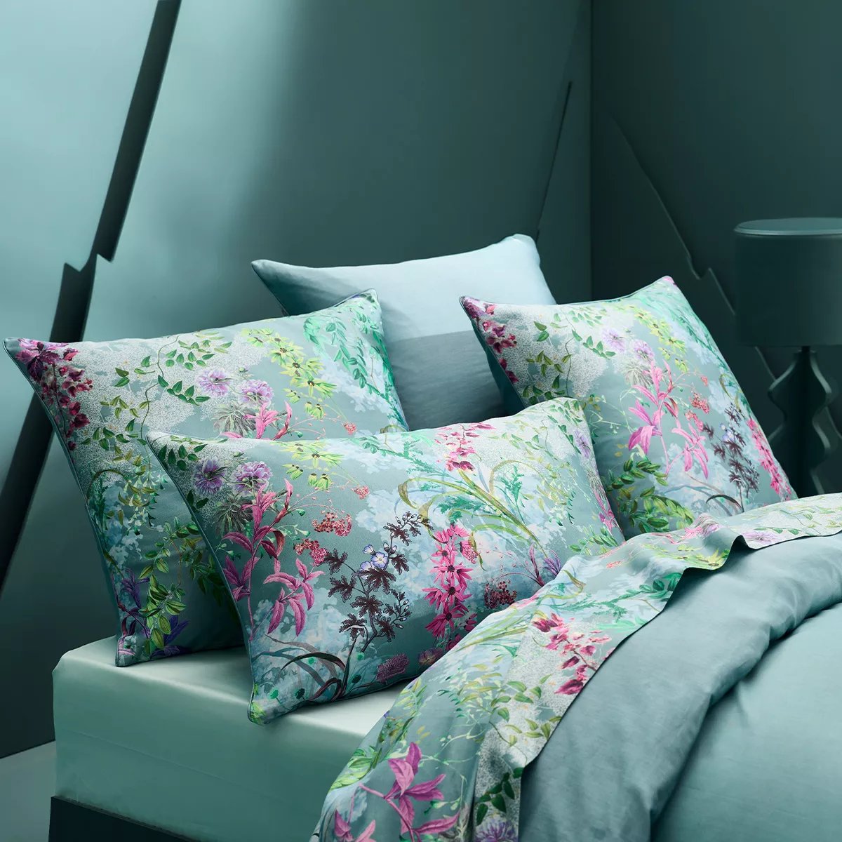 Drap plat satin de coton 90 fils OMBRES BOISEES givre, GARNIER THIEBAUT