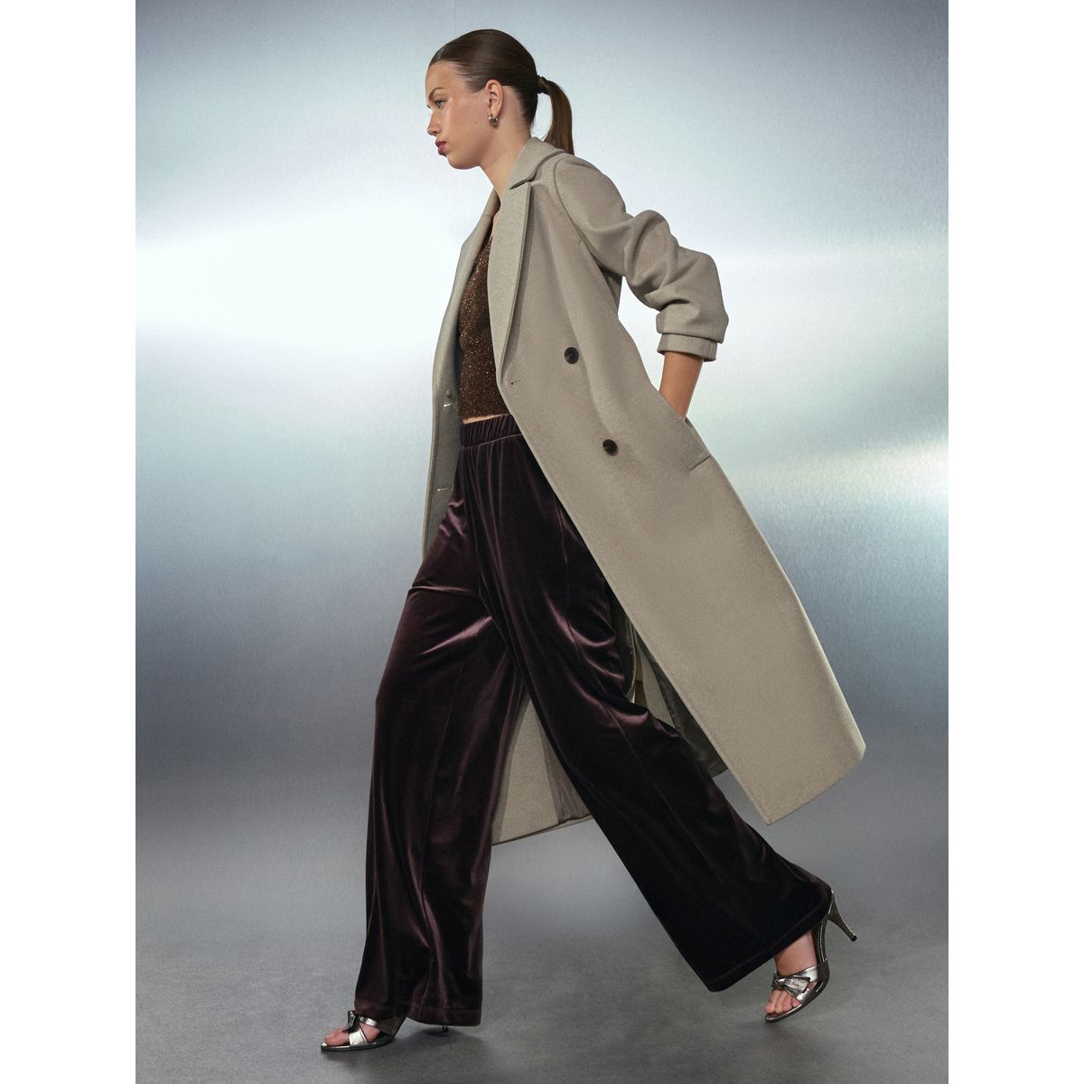 Manteau avec col amovible et ceinture grège, NEXT