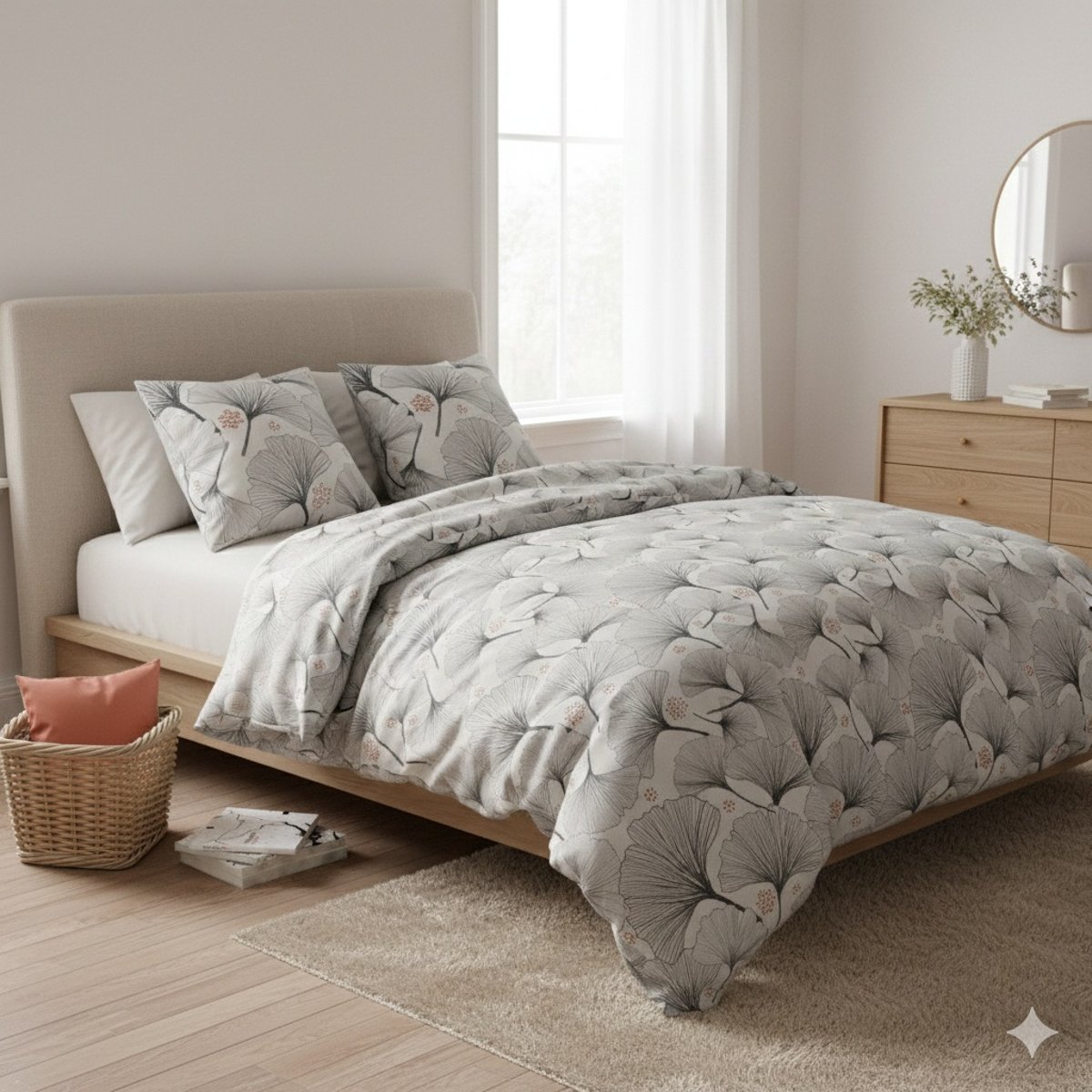 Parure de lit Feuillage gincko blanc, EDEN
