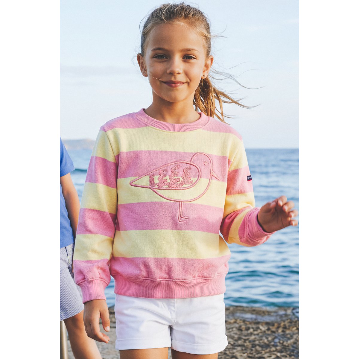 Sweat rayé Kids - coton rustique dahlia/pop corn, ARMOR-LUX