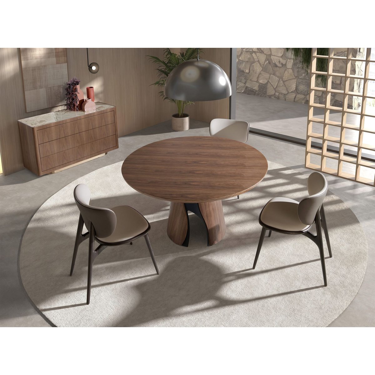 Table de salle à manger ronde en noyer et acier époxy noyer | noir, ANGEL CERDA