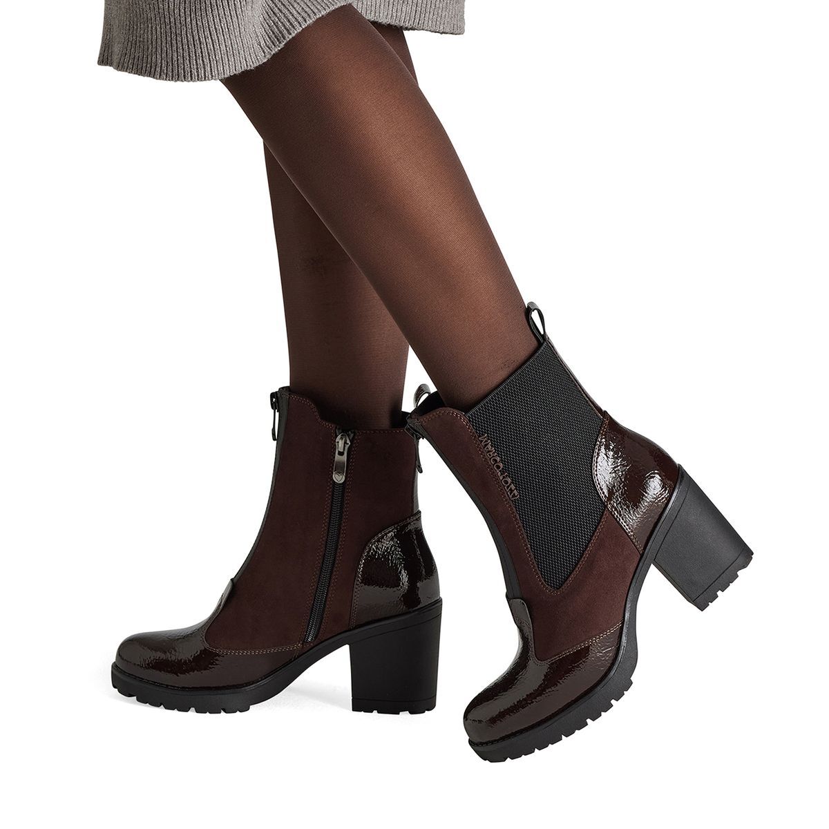 Bottine Chelsea talon bloc marron mocca combiné, MARCO TOZZI