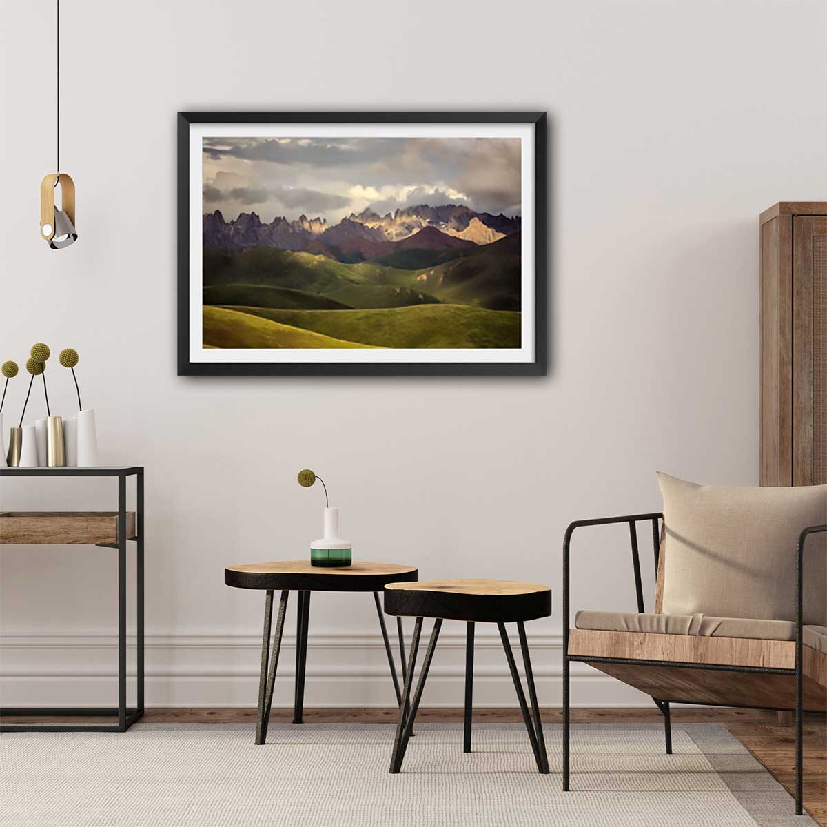 Affiche Plateau Tibetain affiche + cadre en bois - noir, HEXOA