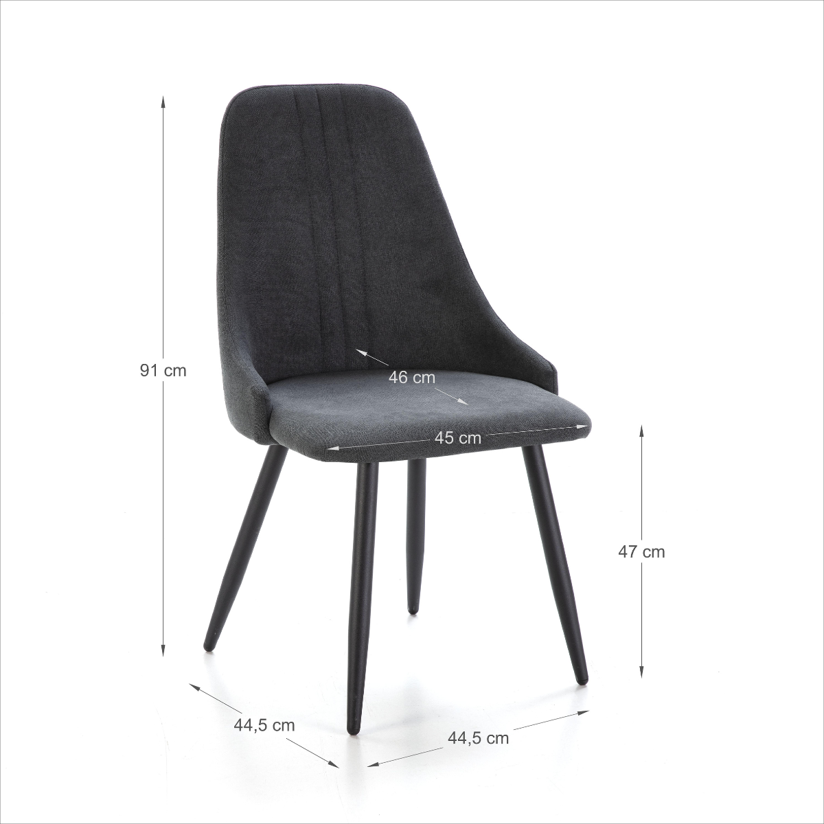 Lot de 4 chaises en tissu avec pieds en métal noir L50 cm MANI gris foncé, CALICOSY