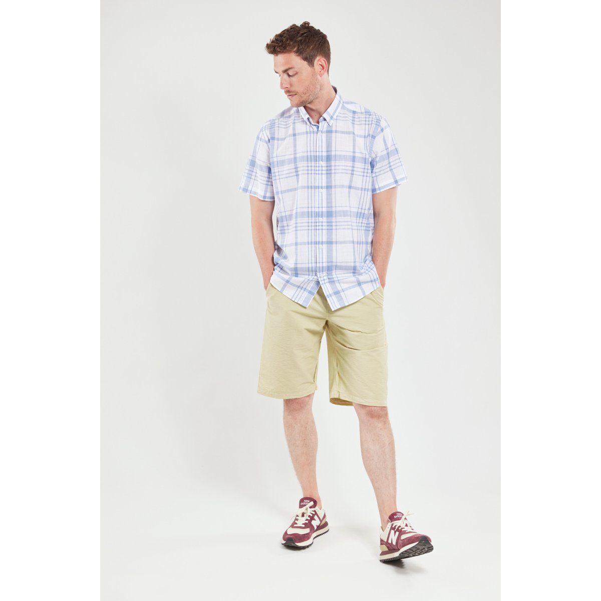 Chemise manches courtes en coton carreaux blue, ARMOR-LUX