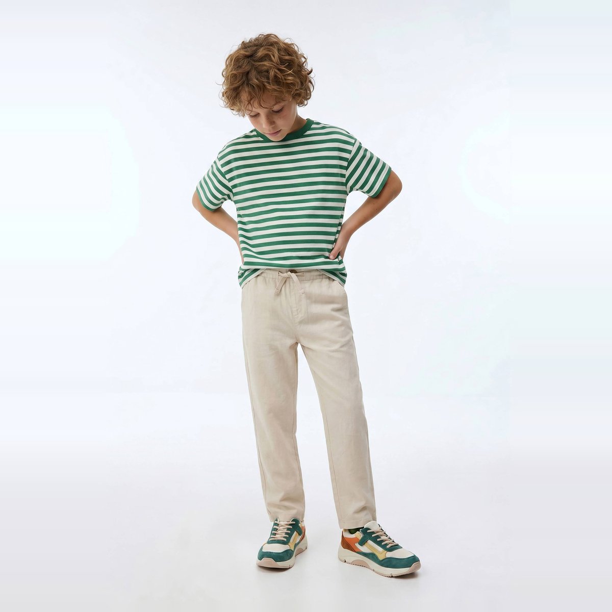 Pantalon droit uni en 100% lin bones, MONOPRIX