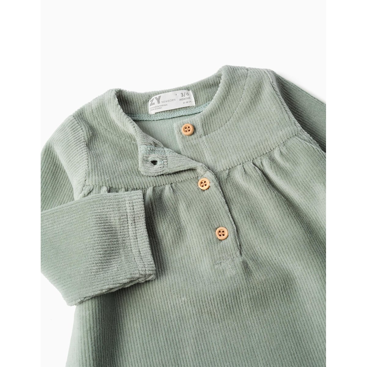 Robe à manches longues en velours côtelé vert, ZIPPY