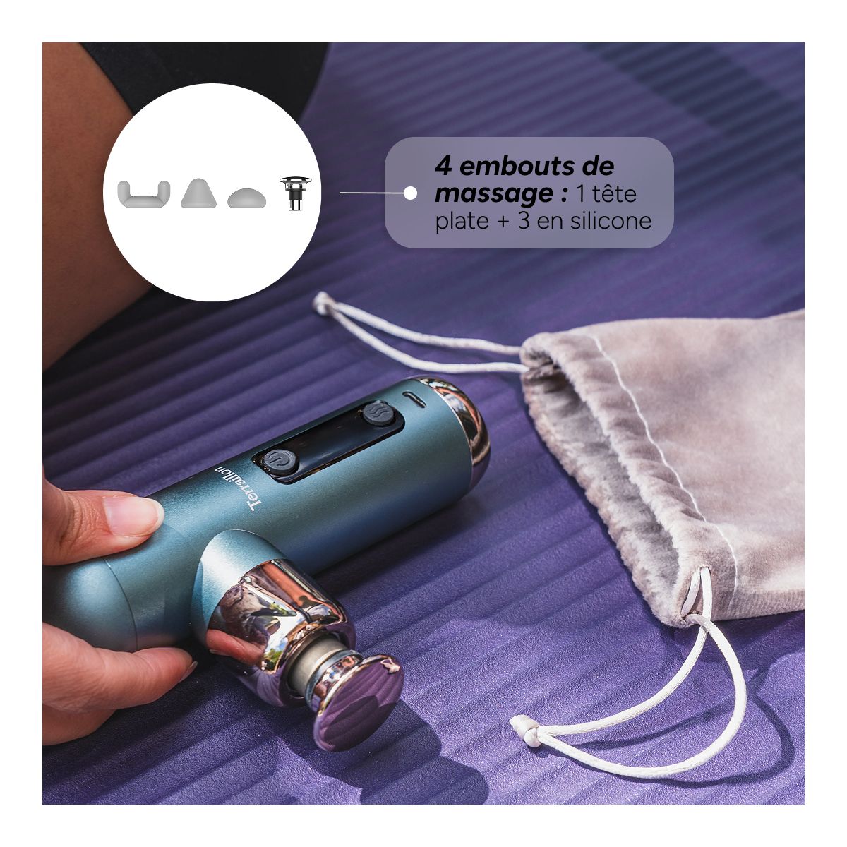 Masseur corps Mini Massager 4 embouts bleu acier, TERRAILLON
